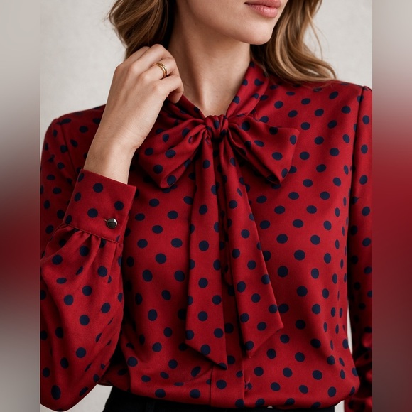 St. John Tops - St John Silk Polka Dot Blouse Neck Tie Red Blue Size 12